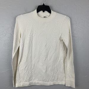 Spanx Long Sleeve Top Womens XL Winter White Mock Neck Textured Pullover